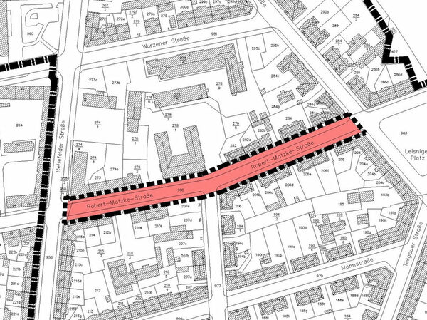 Karte zur Straßenraumneugestaltung an der Robert Matzke Straße