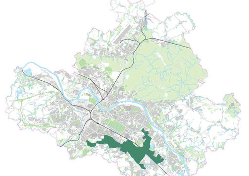 Stadtkarte mit eingezeichneten Projektgebiet Aufwertung Süd