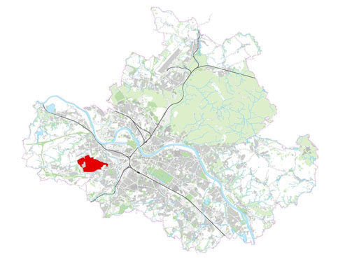 Die Karte stellt die Lage der "Sozialen Stadt Gorbitz" im Stadtgebiet dar
