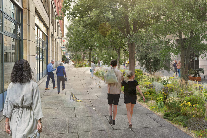 So könnte die begrünte Pfarrgasse in Zukunft aussehen.