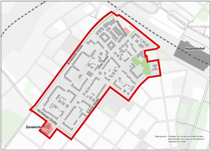 Zu sehen ist der Plan zum Stadtteilentwicklungskonzept Südvorstadt mit dem Umfeld der Budapester Straße.