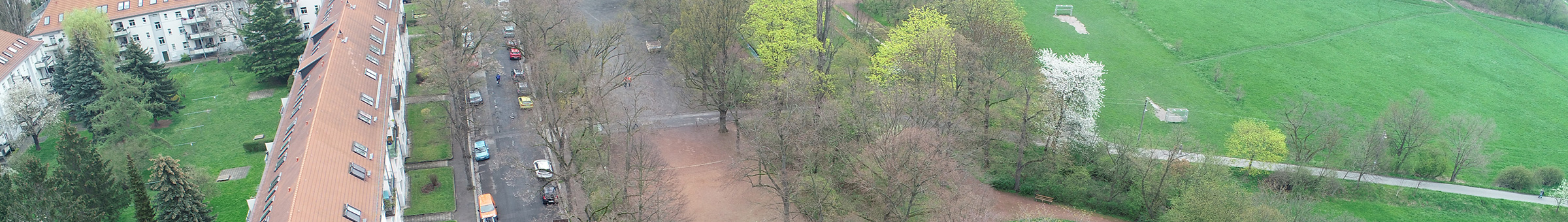 Luftaufnahme vom Toeplerpark mit der angrenzenden Toeplerstraße