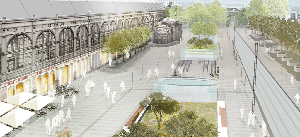Visualisierung des geplanten Bereiches für die Neugestaltung des nördlichen Vorplatzes am Hauptbahnhof mit dem Wiener Platz