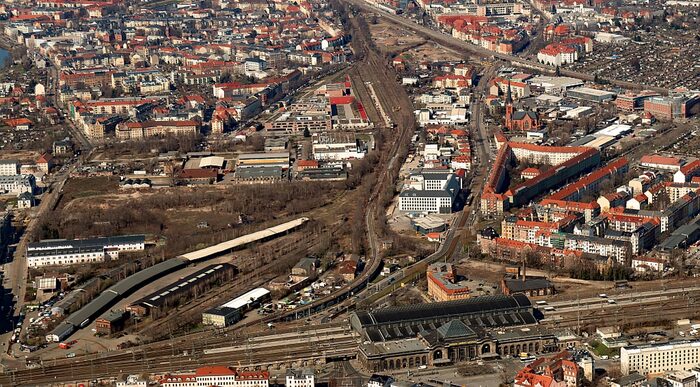 Blick auf das Areal des Alten Leipziger Bahnhofs