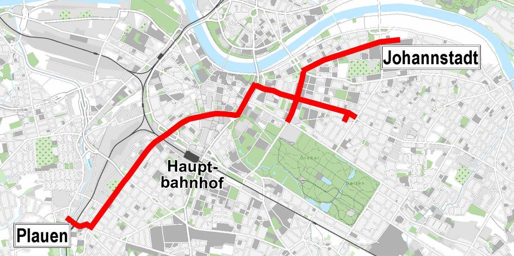 Ausbau- und Neubaustrecken der Linie 5 Johannstadt - Plauen