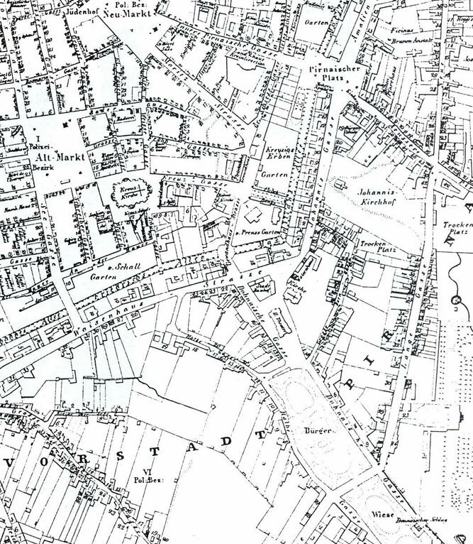 Historischer Plan der Südlichen Vorstadt von 1849