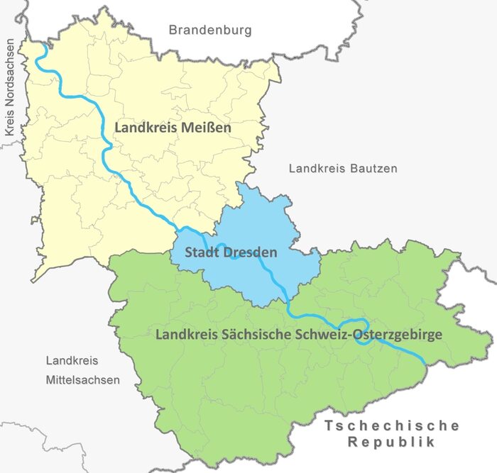 Karte der Region Oberes Elbtal / Osterzgebirge