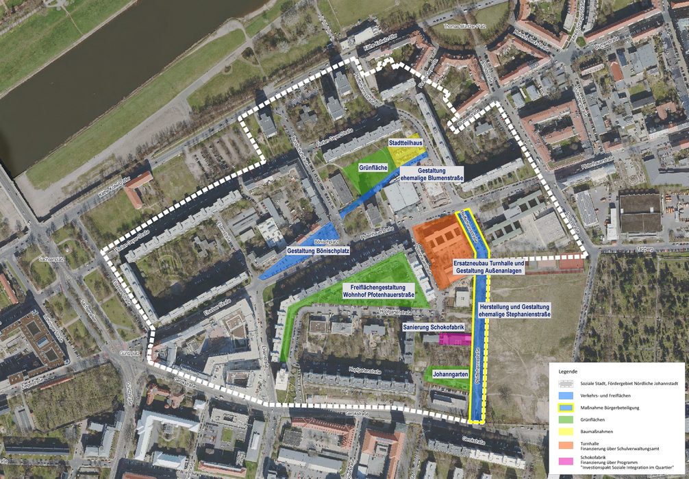Plan zu den Schwerpunken im Fördergebiet nördliche Johannstadt