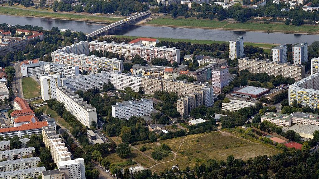 Luftbild der nördlichen Johannstadt mit der ehemaligen Stephanienstraße