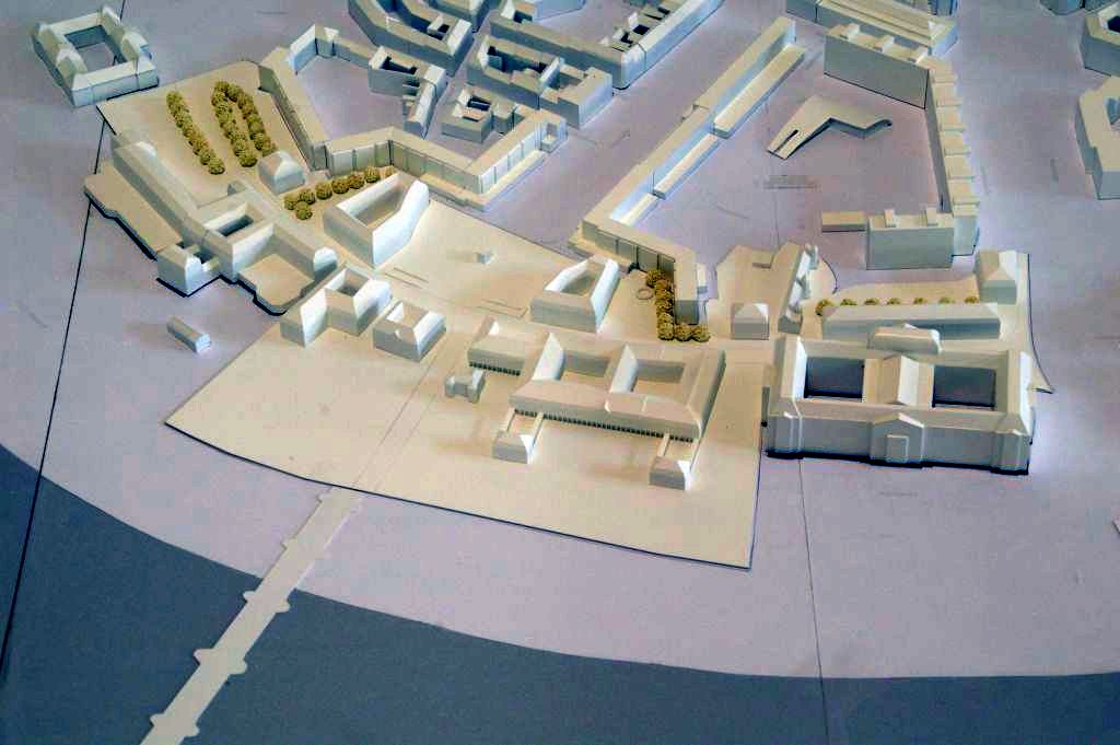 Im Bild ist ein Modell des Wettbewerbteilnehmers Patzschke Planungsgesellschaft mbH, Berlin zu sehen.