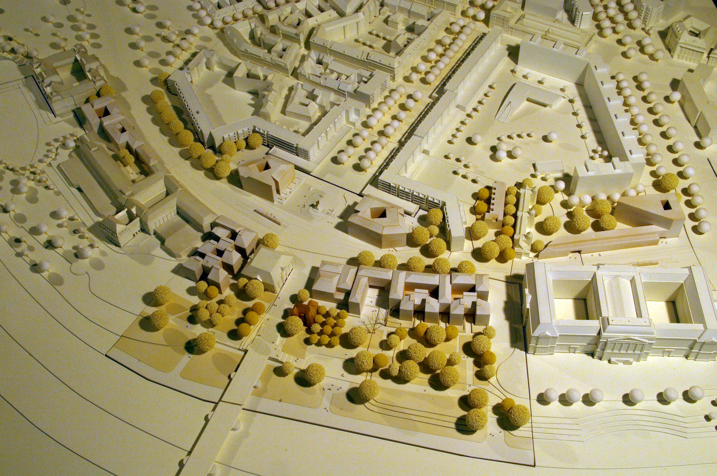 Im Bid ist das Modell des 3. Preisträgers, ksg – Kister, Scheithauer, Gross Architekten und Stadtplaner, Leipzig mit plandrei Landschaftsarchitektur, Erfurt