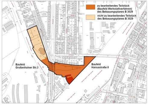 Plan des Baufeldes für das Werkstattverfahren Hansastraße 8 / Großenhainer Straße 3