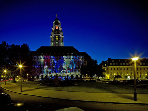 Lichtinstallationen am Rathaus zum 100-jährigen Jubiläum des Gebäudes, 2010