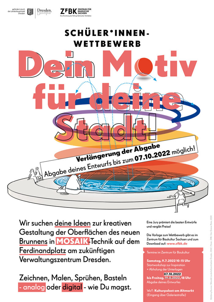 Das Bild zeigt das Plakat mit dem Aufruf zum Brunnen-Wettbewerb "Dein Motiv für deine Stadt" für Schülerinnen und Schüler.