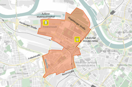 Ausschnitt Stadtplan geplantes Fördergebiet Friedrichstadt