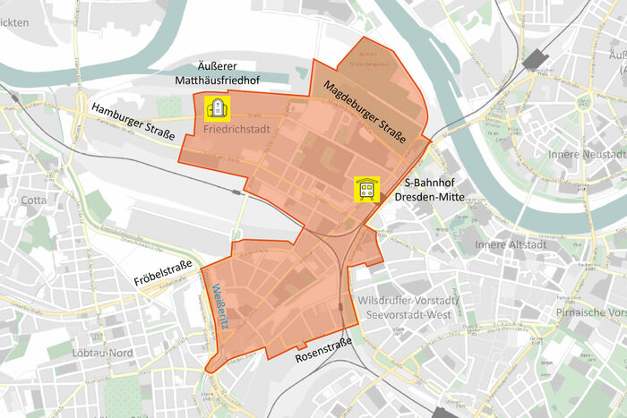 Ausschnitt Stadtplan Untersuchungsgebiet Friedrichstadt