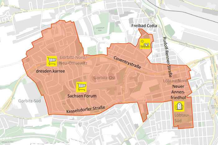 Ausschnitt Stadtplan Untersuchungsgebiet Gorbitz und Umgebung