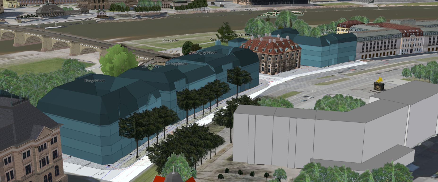 Visualisierung zukünftige Bebauung am Königsufer, Planungsstand 2022