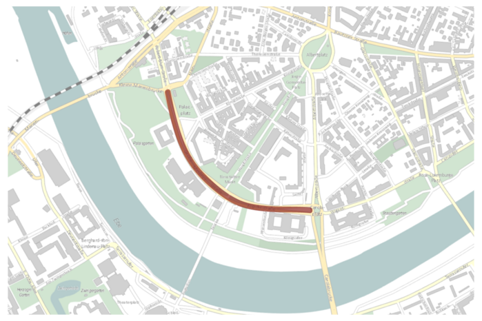 Markierung des Bereiches der Straßenraumgestaltung der Großen Meißner Straße/Köpckestraße zwischen Carolaplatz und Kleiner Marienbrücke