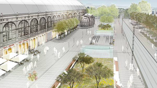Neu gestaltete Platzfläche am Dresdner Hauptbahnhof