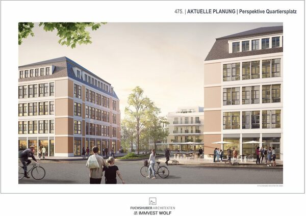 Planung für das ehemalige Ostravorwerk, Perspektive für den Quartiersplatz, Stand 2020