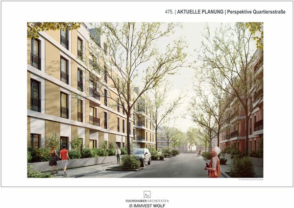 Planung für das ehemalige Ostravorwerk, Perspektive für die Quartiersstraße, Stand 2020