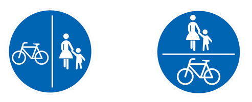 Verkehrszeichen gemeinsamer Geh/Radweg und getrennter Geh/Radweg