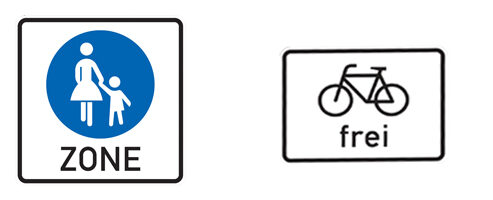 Verkehrszeichen: Radfahrer FreiDie Fußgängerzonen im Innenstadtbereich
