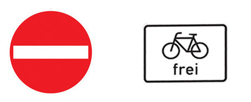 Verkehrszeichen Verbot der Einfahrt jedoch ist das Rad frei