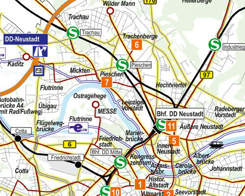 Kartenausschnitt Verkehrssystem in Dresden