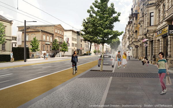 Königsbrücker Straße mit Blick auf Ostpol und Santander