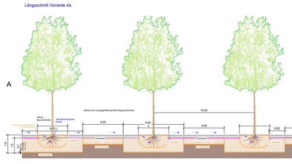 Ausschnitte aus dem Konzept der Regenwassernutzung für die Straßenbäume (LH Dresden, Landschaftsarchitektur-Büro Grohmann)
