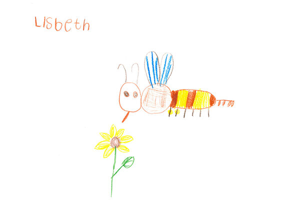 gemaltes Bild von einer Biene und einer Blume