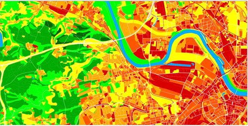 Kartenausschnitt zur Verteilung der Bodenqualtltätsstufen in der Stadt