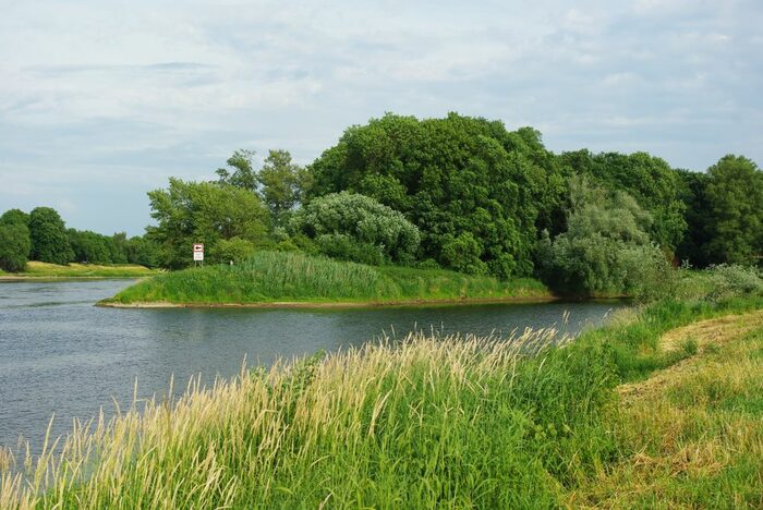 Fluss mit grün bewachsenem Ufer