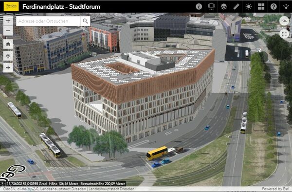 Abbildung der Anwendung mit dem Stadtforum im 3D-Stadtmodell
