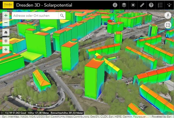 Anwendung 3D-Stadtmodell mit Ergebnissen der Solarpotentialstudie