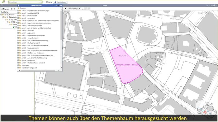Ansicht der Weboberfläche des Informationsdienstes "GeoDaten Dresden" mit dem Themenbaum