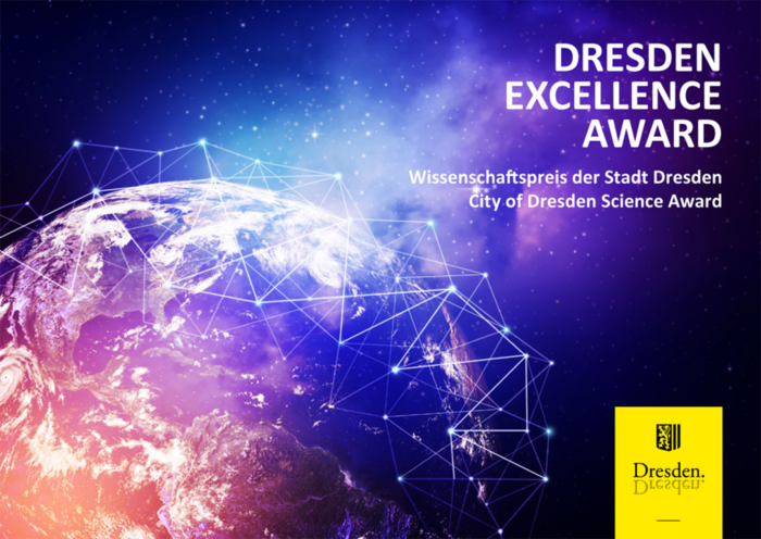 Designgrafik zum Dresden Excellence Award (Erde mit Gitternetz vom Weltall aus gesehen)