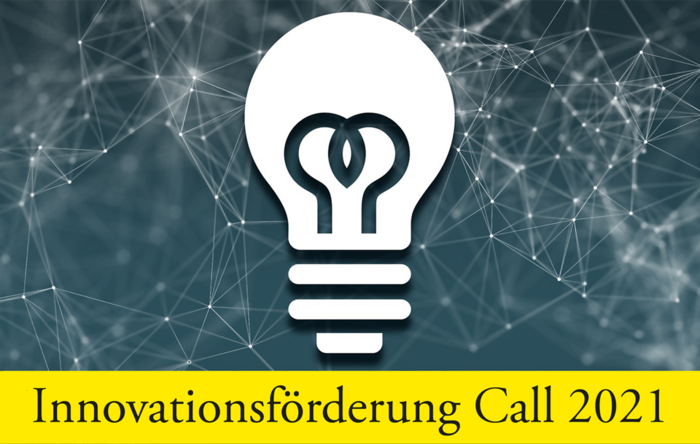 weiße Glühbirne mit Schriftzug "Innovationsförderung Call 2021"