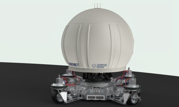 Inside the sphere is a cockpit where drivers can test the operation of autonomous cars.
