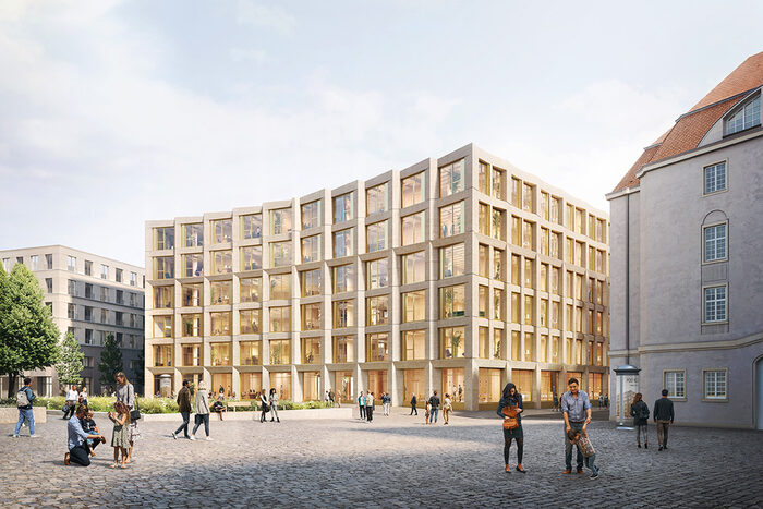 Visualisierung eines geplanten Gebäudes am Postplatz in Dresden