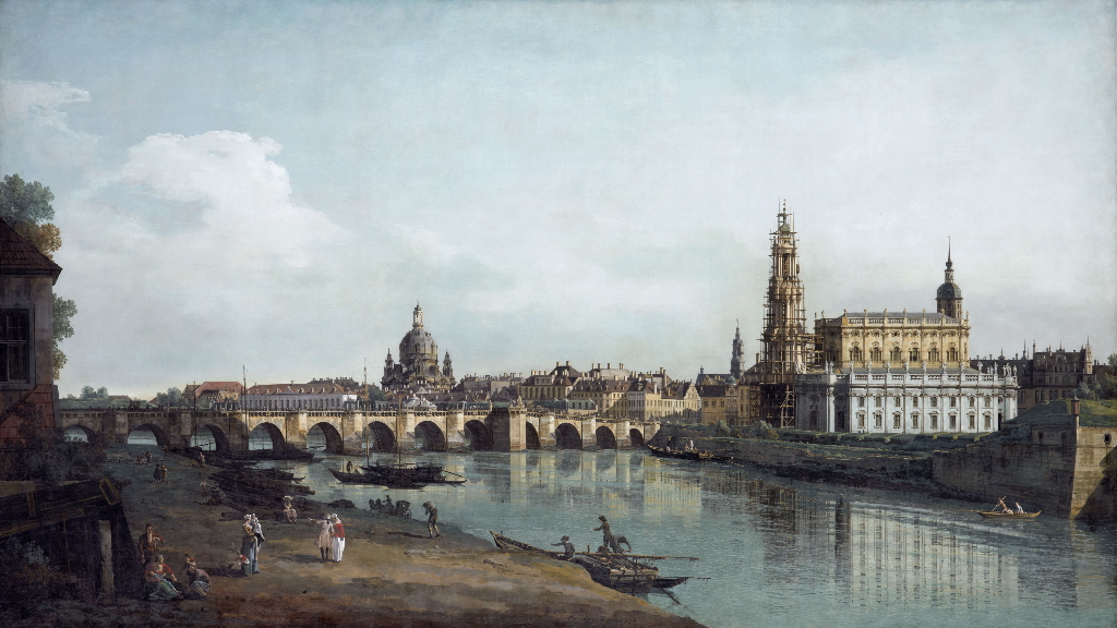 Bernardo Bellotto, Dresden vom rechten Elbufer unterhalb der Augustusbrücke, 1748