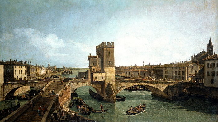 Bernardo Bellotto, Der alte Ponte delle Navi in Verona, 1746/47