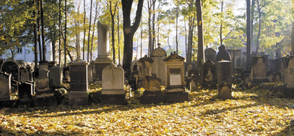 Blick über den Jüdischen Friedhof während eines sonnigen Herbsttages 