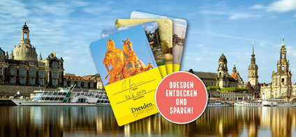 Dresden Welcome Cards vor der Silhouette Dresdens