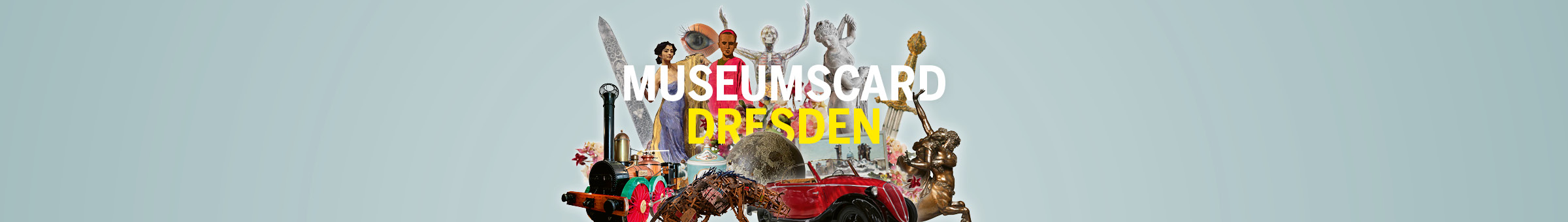 Das Motiv zur MuseumsCard Dresden zeigt Kunstwerke der teilnehmenden Museen und Ausstellungen.